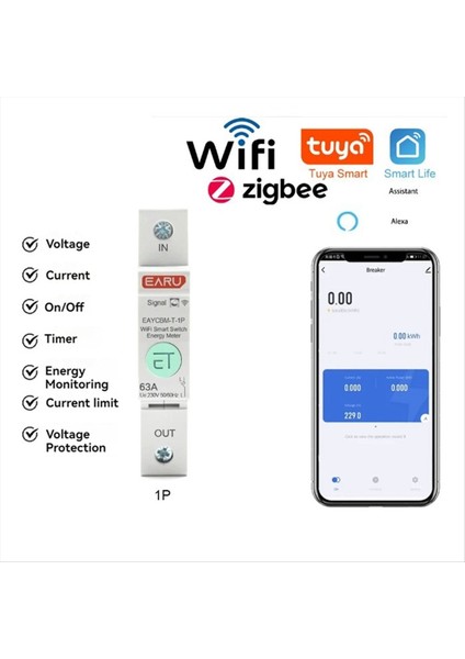 1p Taya App Wifi Ölçüm Koruyucu Akıllı Enerji Güç Tüketimi Kwh Metre Devre Kesici Zaman Röle Anahtarı (Yurt Dışından) fırsatları