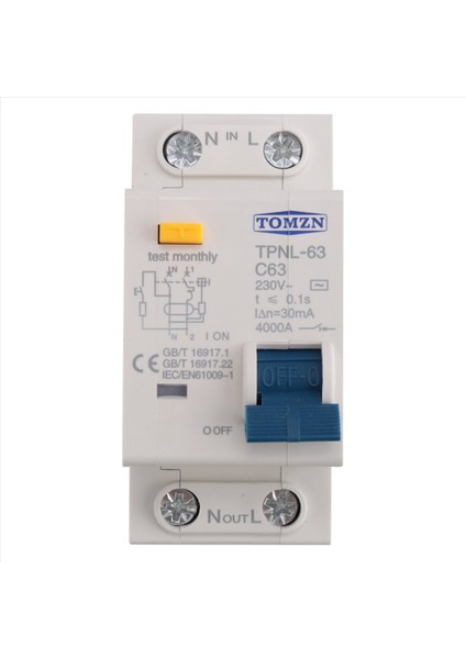 Tomzn Tpnl Dpnl 230V 1p+N Aşırı ve Kısa Akım Koruması Rezikal Devre Kesici Rcbo Mcb Tpnl 63A (Yurt Dışından)