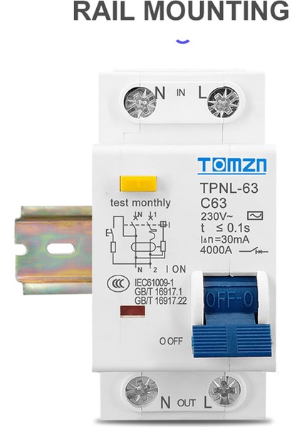 Tomzn Tpnl Dpnl 230V 1p+N Aşırı ve Kısa Akım Koruması Rezikal Devre Kesici Rcbo Mcb Tpnl 63A (Yurt Dışından) fiyatları