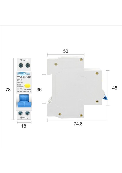 3x Tomzn 18MM 230V Rcbo 1p+N 6ka Kalan Akım Diferansiyel Otomatik Devre Kesici 20A (Yurt Dışından)
