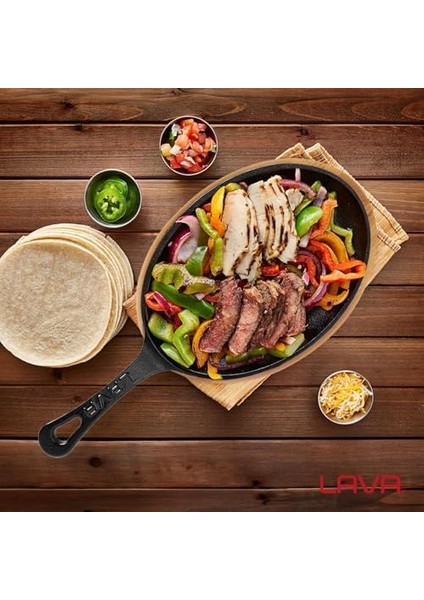 Fajita Tavası ve Ahşap Altlığı, 17X23 Cm, Saplı, Oval modelleri