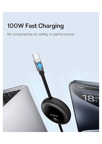 Free2 Draw Mini Makaralı Type-C To Type-C 100W Kablo 1m.-Siyah fiyatları