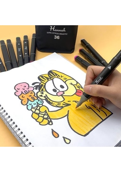 Adet Rengarenk Oluşan Siyah Çantalı Çift Taraflı Marker Seti modelleri