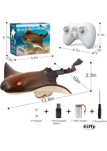 Kumandalı Vatoz Balığı Su Geçirmez Şarjlı Işıklı Kuyruk Full Fonksiyon, Havuz Oyuncakları, 2.4g Yüksek Simülasyonlu Vatoz Sualtı Hayvan Su fiyatları