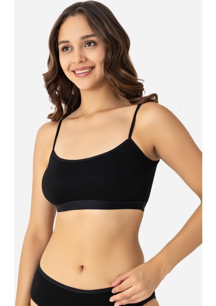 Kadın Bambu İp Askılı Çıkarılabilir Pedli Büstiyer Siyah 3'lü Paket