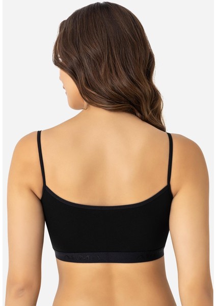 Kadın Bambu İp Askılı Çıkarılabilir Pedli Büstiyer Siyah 3'lü Paket