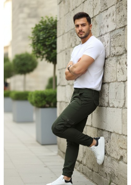 Erkek Basic Kargo Cepli Lastikli Paça Haki Pantolon indirimleri