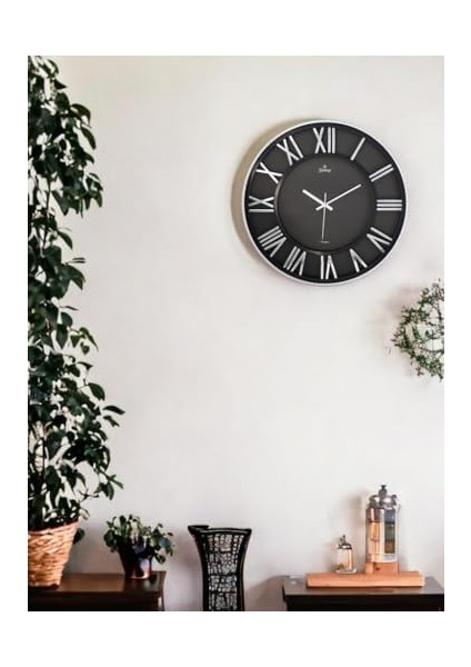 Premium Serisi Modern Tasarımlı Roma Rakamlı 40 cm Duvar Saati Siyah-Gri fiyatları