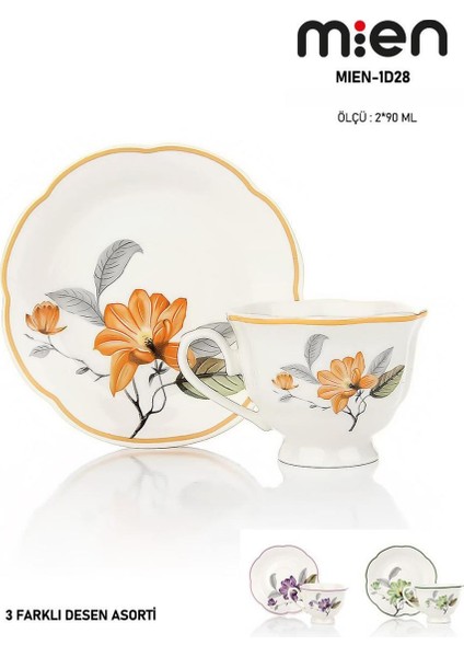 2’li Porselen Kahve Fincan Takımı – 90 ml (3 Farklı Renk Seçeneği)