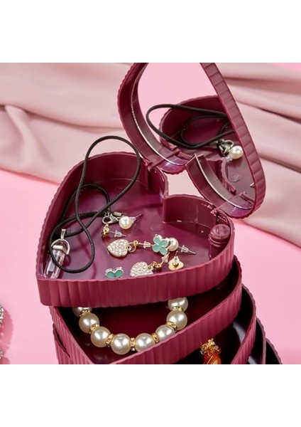 Çizgili Desenli Kalpli Mina 5 Katlı Aynalı Takı Organizeri Aynalı Takı Organizeri fiyatları