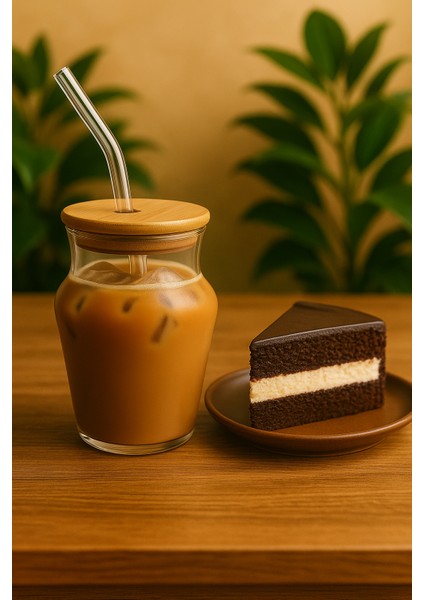 500 ml Chubby Borosilikat Cam Bardak – Bambu Kapaklı, Isıya Dayanıklı, Şeffaf ve Modern Tasarım