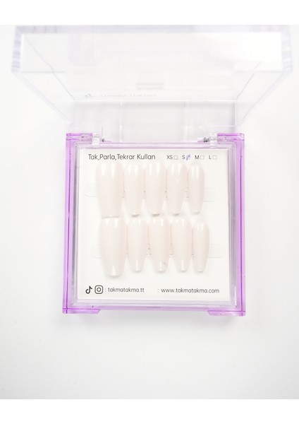 15'li Krem Uzun Balerin UBL1543 Tekrar Kullanılabilir El Yapımı Protez Takma Tırnak - Krem-L modelleri