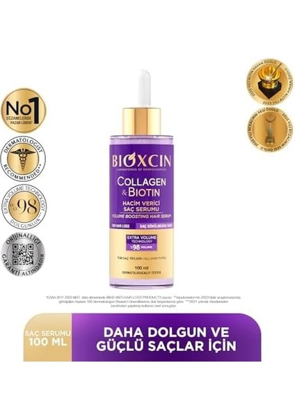 Bioxcin Collagen & Biotin Saç Serumu 100 ml – Saç Dökülmesine Karşı, Hacimlendirici, Hidrolize Kolajen, Biotin ve Biocomplex B11 Içerikli