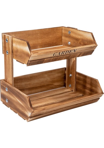 2 Katmanlı Ahşap Meyve Sepeti Sebze Için Çok Amaçlı Mutfak Depolama Ekmek Rustik Vintage Tarzı Gıda Kabı Kahverengi (Yurt Dışından)