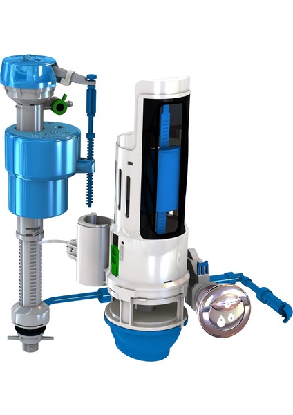 HYR460 Hydroright Hyrdroright Evrensel Su Tasarruflu Tuvalet Tamir Takımı, Çift Yıkama Valfi, Push Btton Kolu, Beyaz