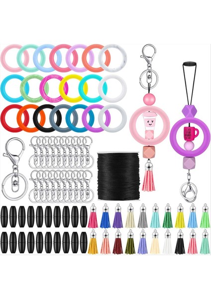 20 Set Silikon Boncuklu Daireler 65MM Silikon Boncuk Halkaları Boncuklu Anahtar Zincir Yapımı Kit Dıy Anahtarlık Kolye (Yurt Dışından)