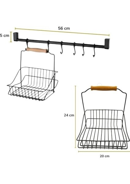 Retro Ferforje Askılı Siyah Metal Düzenleyici Sepet, Ahşap Kulplu, Mutfak ve Için Çok Amaçlı Organizer fiyatları