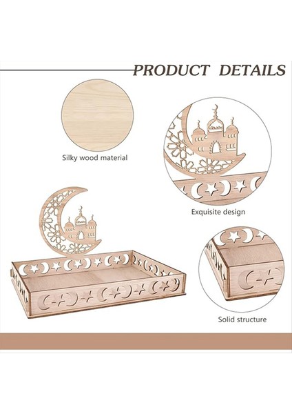 Ramazan Plakası Eid Mübarek Tepsisi Ahşap Tepsi Masa Dekorasyonu Ay ve Yıldız Deseni ile Tepsiye Servis Yapan Tatlı Atıştırmalıkları Için Dekorasyon (Yurt Dışından) fırsatları