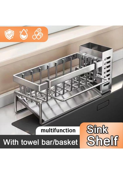 Lavabo Temizleme Aracı Depolama Rafı Mutfak Çok Fonksiyonlu Tahliye Rafı Sünger Temizleme Raf Raf Raf (Yurt Dışından) fiyatları