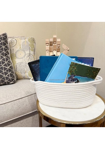 Halat Depolama Sepetleri Organizatör Dokuma Sepet - Giysiler Yataklar Havlular Için Taşınabilir Pamuk Kutuları L Kremalı -Beyaz (Yurt Dışından) indirimleri