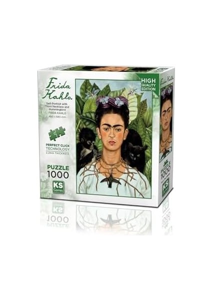 Diken Kolye ve Sinek Kuşlu Kendi Portresi Kahlo 1000 Parça Puzzle modelleri