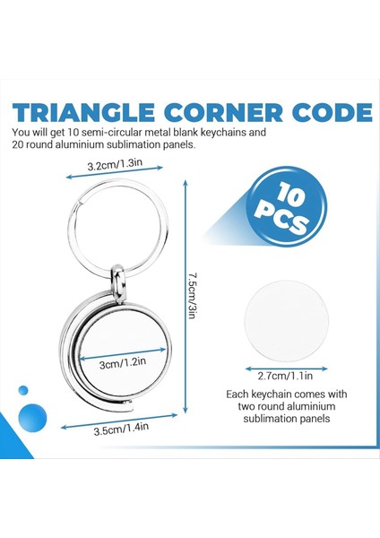 10 Paket 360 ° Dönen Metal Süblimasyon Anahtarlık Boşlukları Çift Taraflı Süblimasyon Boşlukları Diy Anahtar Zinciri Yarım Daire (Yurt Dışından) fiyatları