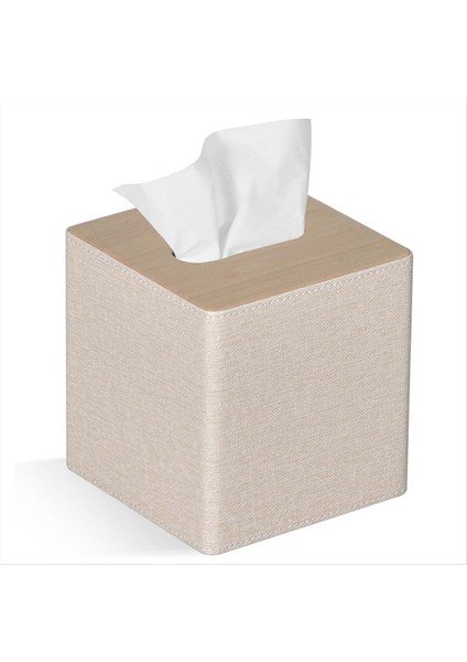 Doku Kutusu Kapak Kare Pu Deri Yüz Doku Kutusu Tutucu Için Dresser Banyo Dekor Bej (Yurt Dışından)