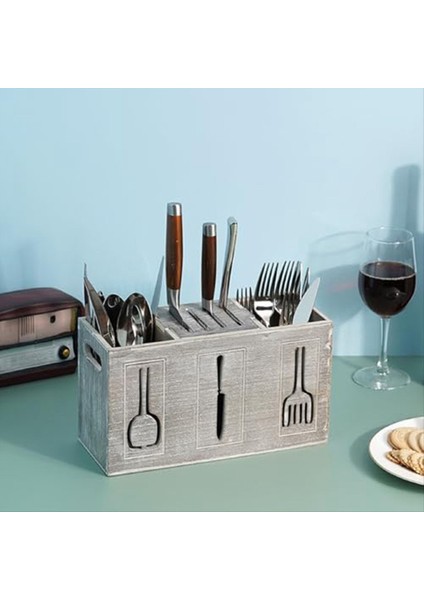 Rustik Ahşap Streware Organizatörü 3 Bölüm Mutfak Terim Tutucusu Çiftlik Evi Mutfak Çatal Kez Tezgahı Tezgahı Saklama Kutusu (Yurt Dışından) fırsatları