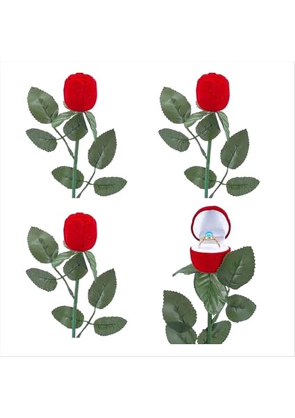 4pcs Gül Yüzük Kutusu Kırmızı Gül Şekiş Küpe Yüzük Mücevher Kutuları Romantik Teklif Ring Case Kutusu Ambalaj (Yurt Dışından)