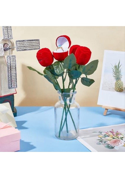 4pcs Gül Yüzük Kutusu Kırmızı Gül Şekiş Küpe Yüzük Mücevher Kutuları Romantik Teklif Ring Case Kutusu Ambalaj (Yurt Dışından) modelleri