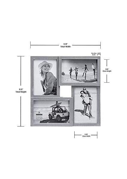 Uluslararası Tasarımlar Yapboz Duvar Kolajları Berkshire Gri Yıkama Boyutlu Duvar Kolajı Resim Çerçevesi, 4 Seçenek, 4-4x6, Gri fiyatları
