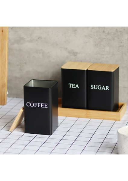3pcs Üç Parçalı Mühürlü Kutular Yaratıcı Basit Stil Bambu Kapak Demir Çay Sağıda Saklatın Kahve Çekirdek Meydanı Siyah (Yurt Dışından) modelleri