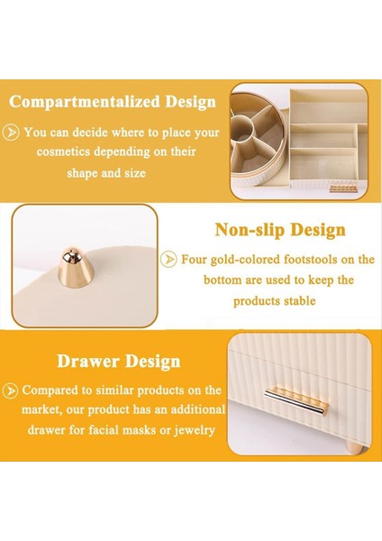 Makyaj Organizatör Tezgahı Çekmeceli Tezgah 360 Dönen Makyaj Fırçası Tutucu Kapasite Cilt Bakımı Organizatör Vanity Için (Yurt Dışından) modelleri