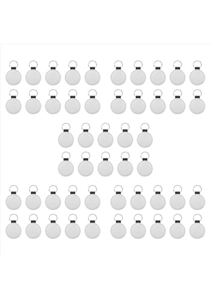 50 Paket Süblimasyon Boşlukları Anahtarlık Pu Deri Deri Anahtarlık Dıy Isı Transferi Keyasyonu (Gümüş Yuvarlak) (Yurt Dışından)