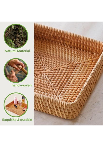 Rattan Servis Tepsisi Kare Dokuma Tepsi Hasır Depolama Sepeti Organize Için Kare Hasır Sepetler Hasır Servis Sepetleri (Yurt Dışından) fırsatları