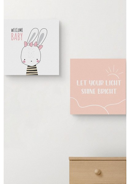 Bebek Odasına Özel Minimal Tavşan Tasarımlı Kanvas 25 x 25 cm Ölçüsündedir