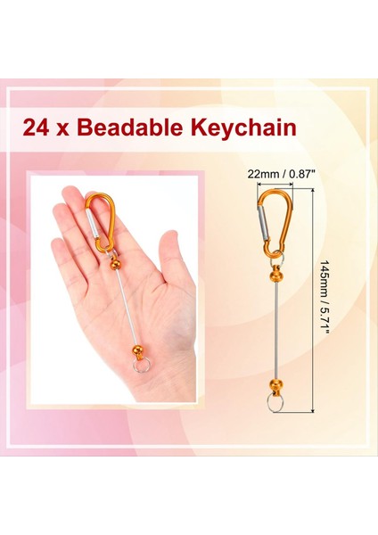 Boncuklu Anahtarlık Çubukları 24 Pcs Metal Boncuklu Anahtar Kezleri Boşluklar Toplu Yapım Malzemeleri Snap Hook Portakallı (Yurt Dışından) fırsatları