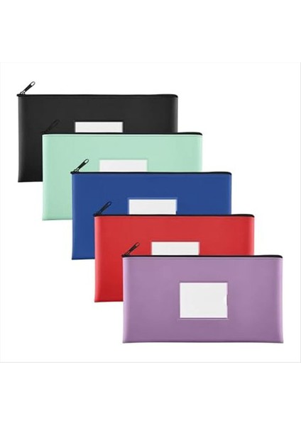 5 Paket Banka Depozito Para Poşetleri Fermuarlı Pu Torbalar Paralar Kozmetik Fatura Faturalar Için Etiketli Nakit Cüzdan Keseleri (Yurt Dışından)