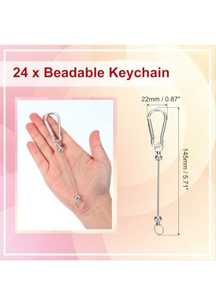 Boncuklu Anahtarlık Çubukları 24 Pcs Metal Boncuklu Anahtar Kezleri Boşluklar Toplu Yapım Malzemeleri Snap Hook Gümüş (Yurt Dışından) modelleri