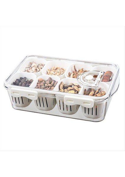 Kaplamalı Servis Tepsisi Kapak 8 Bölge Sebzeleri Tepsisi Taşınabilir Kare Snackle Kutusu Istiflenebilir Seyahat Depolama Kapları (Yurt Dışından)