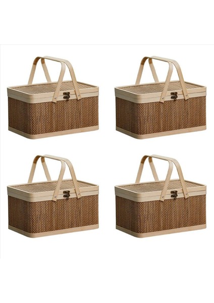 4x Bambu Sepet Doğal -Dostu Dokuma Sepet Bambu Piknik Sepeti Kapaklı Atıştırmalıklar Ekmek Depolama Sepeti (Yurt Dışından)