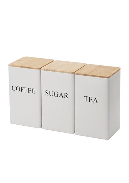 3pcs Üç Parçalı Mühürlü Kutular Yaratıcı Basit Stil Bambu Kapak Demir Çay Sabitlik Depolama Kahve Çekirdek Meydanı Beyaz (Yurt Dışından)