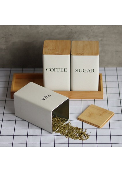 3pcs Üç Parçalı Mühürlü Kutular Yaratıcı Basit Stil Bambu Kapak Demir Çay Sabitlik Depolama Kahve Çekirdek Meydanı Beyaz (Yurt Dışından) indirimleri