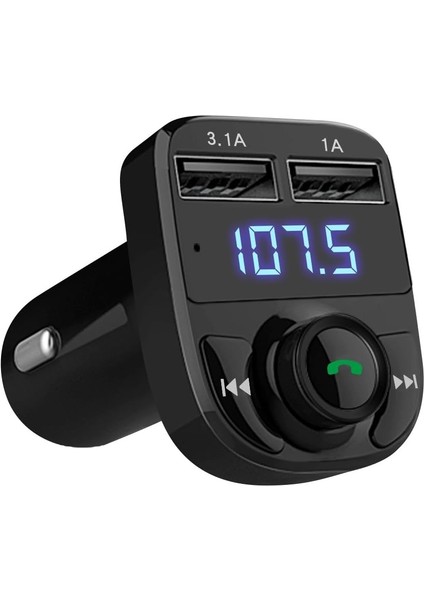 Lıhan X8 Bluetooth Araç Kiti | Fm Transmitter & Çift USB Şarj Cihazı | Kablosuz Müzik