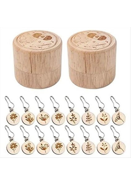 16PCS Örgü ve Tığ Işi Için Ahşap Saklama Kutusu Olan Çıkarılabilir Dikiş Işaretleyicileri Ahşap Tığ Işi Işaretleyici Takılar (Yurt Dışından)