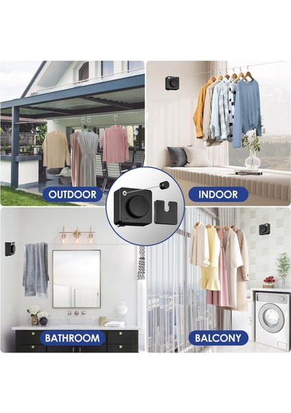 Geri Çekilebilir Çamaşır Kapalı Iç Mekan Açık Havada 14FT Ağır Iş Kıyafetleri Kurutma Çamaşır Hattı Duvara Monte Clothesline Siyah (Yurt Dışından) modelleri