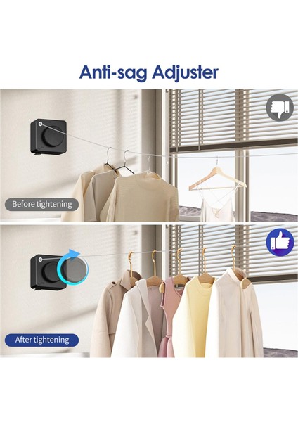 Geri Çekilebilir Çamaşır Kapalı Iç Mekan Açık Havada 14FT Ağır Iş Kıyafetleri Kurutma Çamaşır Hattı Duvara Monte Clothesline Siyah (Yurt Dışından) indirimleri