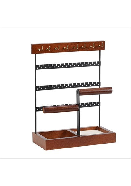 Kahverengi Iki Eksenli Mücevher Standı Çıkarılabilir Katı Ahşap Taban Halka Saklama Kutusu Küpe Takı Raf Kolyeler Halkalar Mücevher Kutusu (Yurt Dışından)