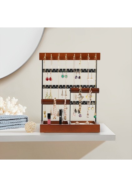 Kahverengi Iki Eksenli Mücevher Standı Çıkarılabilir Katı Ahşap Taban Halka Saklama Kutusu Küpe Takı Raf Kolyeler Halkalar Mücevher Kutusu (Yurt Dışından) fiyatları