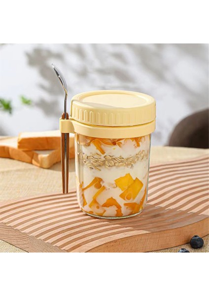 Tahıl ve Yoğurt Için Kullanılan Kapak ve Kaşıklı 350 ml Kapalı Cam Kavanozlar Yulaf Ezmesi Kavanoz Seti Yeniden Kullanılabilir (Yurt Dışından)